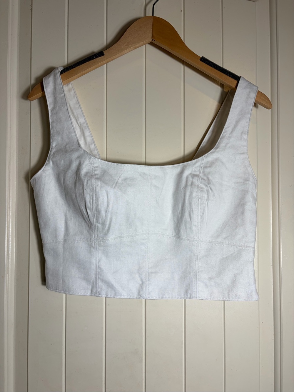Banana Republic White Square-Neck Crop Linen Blend Tank